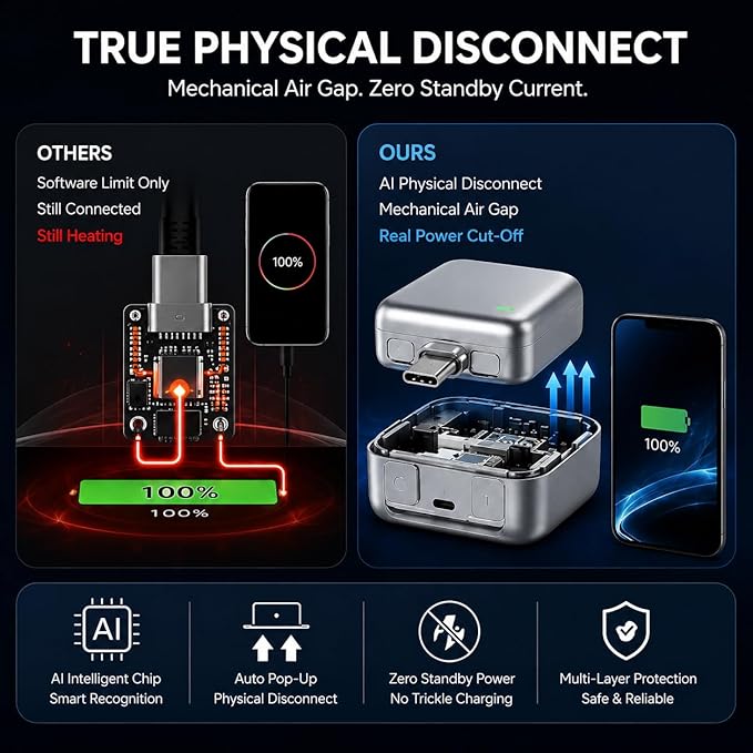 PopGuard 140W Automatic Charging Disconnector – Smart Auto Power Cut-Off Battery Protector | Fast Charging Safety Device for Mobile Phones & USB Chargers