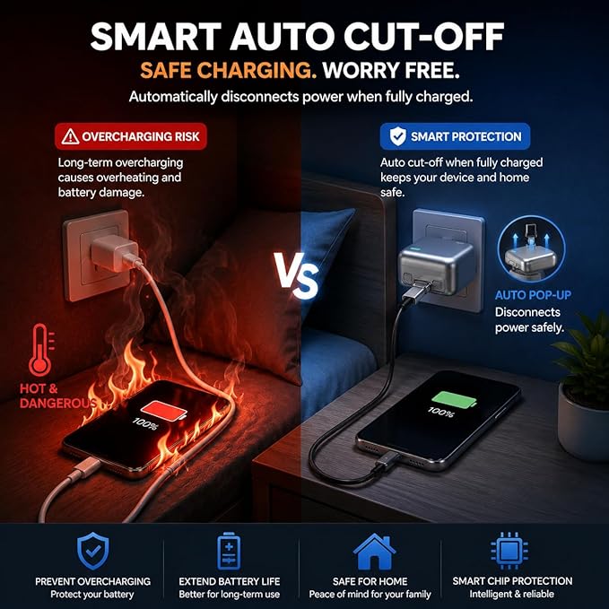 PopGuard 140W Automatic Charging Disconnector – Smart Auto Power Cut-Off Battery Protector | Fast Charging Safety Device for Mobile Phones & USB Chargers